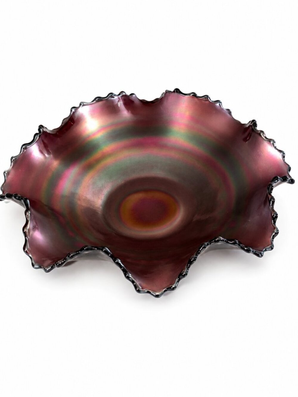 Antique Northwood Amethyst Carnival Glass Ruffled Bowl 9"